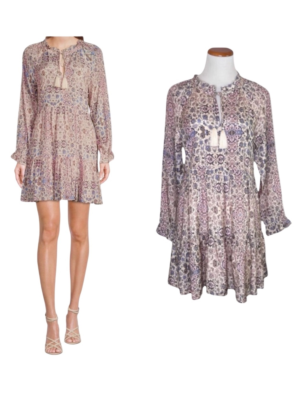 Roller Rabbit Odilla Janni Dress Size Small Lilac Multi Long Sleeve Bohemian